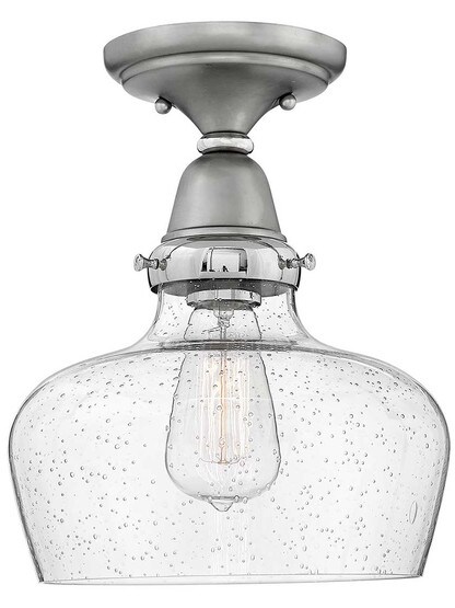 Academy Flush-Mount Ceiling Light with Curved Bell Shade in English Nickel.